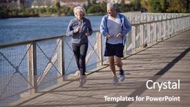  Presentation with senior couple - Beautiful presentation theme featuring couple jogging together on bridge backdrop and a gray colored foreground