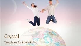  Presentation with magical - Slide deck with couple jumping and holding hands against magical sky background and a cream colored foreground