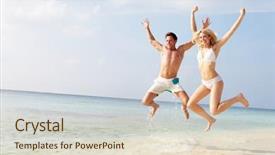  Presentation with tropical - Beautiful PPT theme featuring couple jumping in the air backdrop and a lemonade colored foreground