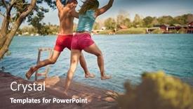  Presentation with togetherness - Theme enhanced with couple-jumping-in-water background and a violet colored foreground