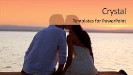  Presentation with love romance - Audience pleasing PPT theme consisting of love romance - couple kissing at sunset sitting backdrop and a coral colored foreground
