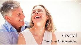  Presentation with snow covered trees and falling - Cool new presentation theme with couple laughing together against snow backdrop and a coral colored foreground