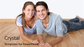  Presentation with cheerful - Amazing presentation theme having couple laying down wooden floor backdrop and a  colored foreground