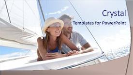  Presentation with sailboat - Beautiful PPT theme featuring couple laying on a sailboat backdrop and a sky blue colored foreground