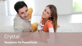  Presentation with brand - Presentation design with couple laying on carpet of brand new renovated flat background and a coral colored foreground