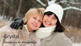  Presentation with aged - Slides with couple lesbian - two happy middle-aged women background and a mint green colored foreground