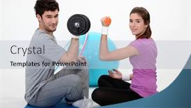  Presentation with lifting weights - Amazing slide deck having couple lifting weights backdrop and a light gray colored foreground