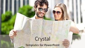  Presentation with tourists - Theme having couple looking at a map background and a lemonade colored foreground