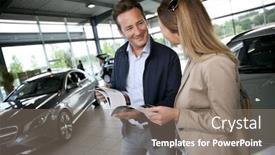  Presentation with brochure - Cool new presentation design with couple looking at dealership brochure to choose vehicle backdrop and a gray colored foreground