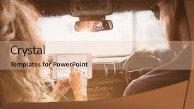  Presentation with car - Presentation theme featuring turning gears computer - couple looking at tablet background and a lemonade colored foreground