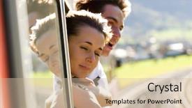  Presentation with person looking out in nature - PPT theme having couple looking out of train background and a soft green colored foreground