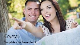  Presentation with race - Audience pleasing slides consisting of couple looking over a map backdrop and a light blue colored foreground