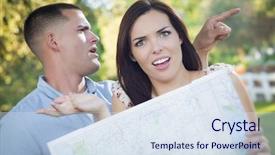  Presentation with lost - Beautiful slides featuring couple looking over a map backdrop and a sky blue colored foreground