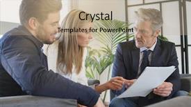  Presentation with real estate development - PPT theme featuring couple looking over buyers agreement background and a mint green colored foreground