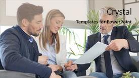  Presentation with real estate growth - PPT layouts with couple looking over buyers agreement background and a coral colored foreground