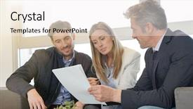  Presentation with for real estate - Audience pleasing PPT theme consisting of couple looking over buyers agreement backdrop and a white colored foreground