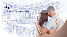  Presentation with kitchen design - Presentation theme having couple looking over custom kitchen background and a sky blue colored foreground