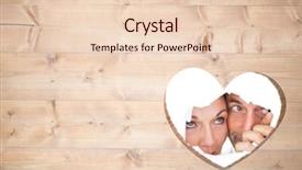  Presentation with torn paper - Presentation theme enhanced with couple looking through torn paper against heart in wood background and a lemonade colored foreground