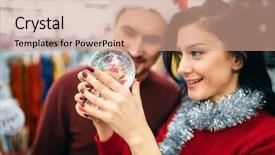  Presentation with tv news globe - Audience pleasing PPT theme consisting of couple looks on snow globe backdrop and a coral colored foreground