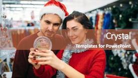  Presentation with peoplearound globe - PPT layouts consisting of couple looks on snow globe background and a red colored foreground