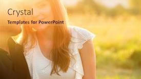  Presentation with park - Audience pleasing PPT theme consisting of couple-lovers-hugging-and-kissing backdrop and a yellow colored foreground