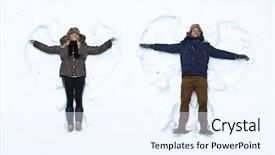  Presentation with angels - Presentation design with couple lying in fresh snow background and a sky blue colored foreground
