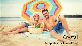  Presentation with happy holidays - Audience pleasing slide set consisting of couple lying on the beach backdrop and a  colored foreground