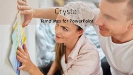  Presentation with decision - PPT layouts having couple makes decision for wall paint at renovation in new home background and a coral colored foreground