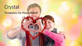  Presentation with pink girly - Theme consisting of couple making a heart shape against girly pink and yellow pattern background and a blonde colored foreground