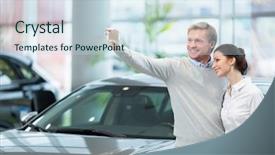  Presentation with self driving cars - PPT theme enhanced with couple making selfie at car background and a sky blue colored foreground