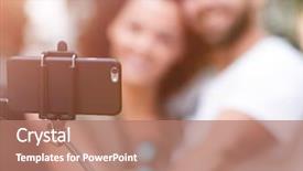  Presentation with traveling to paris - PPT theme enhanced with couple making selfie romantic mood background and a coral colored foreground