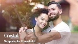  Presentation with years in the making - Audience pleasing presentation theme consisting of couple making selfie romantic mood backdrop and a coral colored foreground