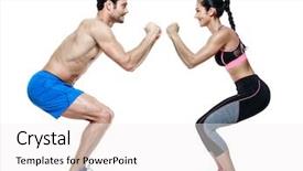  Presentation with crossfit fitness trx training exercises - Slides enhanced with couple man and woman fitness exercises isolated background and a white colored foreground