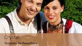  Presentation with bavarian lederhosen - Presentation theme featuring couple-man-and-woman background and a coral colored foreground