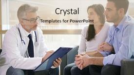  Presentation with general meeting - Colorful slide set enhanced with couple meeting medical specialist backdrop and a soft green colored foreground