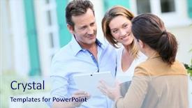  Presentation with real estate growth - Slide deck enhanced with couple meeting real-estate agent background and a sky blue colored foreground