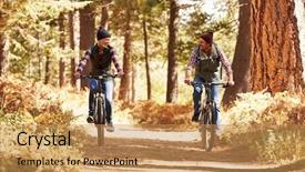  Presentation with biking - PPT layouts featuring couple mountain biking through forest california background and a yellow colored foreground