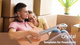  Presentation with new home - Colorful PPT layouts enhanced with couple moving in a new backdrop and a coral colored foreground