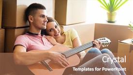  Presentation with new home sales - Colorful PPT layouts enhanced with couple moving in a new backdrop and a coral colored foreground