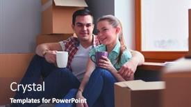  Presentation with moving - Slide set featuring couple-moving-in-house-sitting background and a navy blue colored foreground