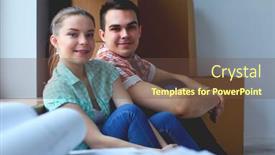  Presentation with moving - Slide deck with couple-moving-in-house-sitting background and a tawny brown colored foreground