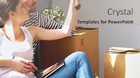  Presentation with moving - Slides with couple-moving-in-house-sitting background and a coral colored foreground