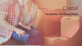 Presentation with moving - PPT theme having couple-moving-in-house-sitting background and a coral colored foreground