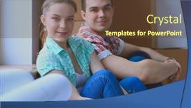 Presentation with moving - Presentation featuring couple-moving-in-house-sitting background and a tawny brown colored foreground