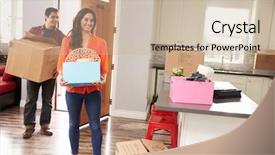  Presentation with new home - Slide set consisting of couple moving in to new background and a soft green colored foreground