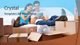  Presentation with movie theater loving couple - PPT layouts consisting of couch with laptop tablet computer background and a arctic colored foreground