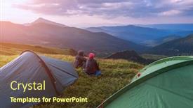  Presentation with tent - Amazing slides having couple near tent on mountains closeup backdrop and a tawny brown colored foreground