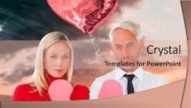  Presentation with heart clouds - Presentation featuring couple not talking holding two halves of broken heart against orange and blue sky with clouds background and a coral colored foreground