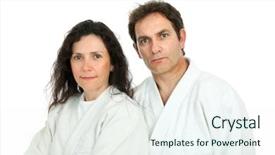  Presentation with aikido - Audience pleasing PPT layouts consisting of couple-of-aikido-teachers-isolated backdrop and a sky blue colored foreground