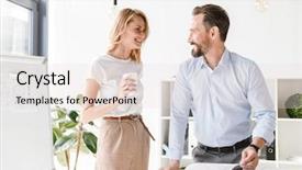  Presentation with cheerful - PPT layouts featuring couple of cheerful colleagues discussing background and a lemonade colored foreground